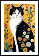 A2 KOLOROWY PLAKAT OBRAZ KOTY KOT CZARNO BIAŁY KOT W KWIATACH STOKROTKI