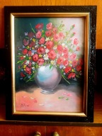 CZERWONE MAKI-OLEJ, PŁÓTNO 48x38 MALARSTWO NIEMIECKIE-H.RUNGE