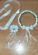 Wianek komunijny biały pasek ozdoba świecy