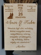 Ślubna drewniana kartka z kalendarza wesele ślub prezent pamiątka A4