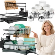 SUSZARKA DO NACZYŃ STOJĄCA DWUPOZIOMOWA DUZA CZARNA OCIEKACZ NA NACZYNIA