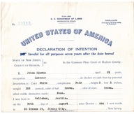 USA 1915–deklaracja imigracyjna Johan Zjawin, Galicja, obywatelstwo, oryg.