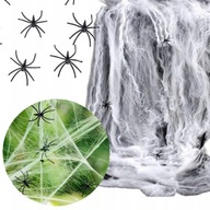 PAJĘCZYNA NA HALLOWEN SIEĆ OZDOBA DEKORACJA SZTUCZNA BIAŁA 60G + 4 PAJĄKI