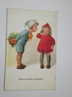 Dzieci, Dziewczynka i chłopiec Tylko na pocałunek - satara pocztówka