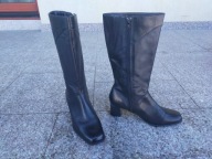 CLARKS SOFT nr 37/4UK wygodne czarne kozaki skóra