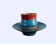 Ceramiczny kubek z talerzykiem toczony ręcznie