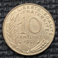 *FRANCJA [0113]*10 centymów CENTIMES 1992 Piąta Republika, Marianna Rośliny
