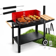 GRILL WĘGLOWY OGRODOWY BBQ PÓŁKA NIEGRZEJACY UCHWYT NA KÓŁKACH + AKCESORIA