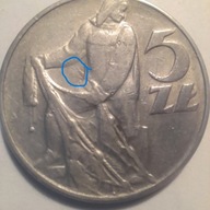 5 zł 1974 -Rybak ,"słoneczko",mała trawka. ładny stan.