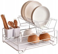 SUSZARKA DO NACZYŃ STOJĄCA BIAŁA DWUPOZIOMOWA OCIEKACZ Z TACKĄ