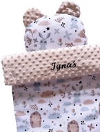 KOCYK DO WÓZKA 50x75cm minky HAFT imię METRYCZKA+poduszka MIŚ chrzest PREZE