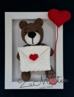 Miś ZARĘCZYNY handmade szydełko haft Koperta na pierścionek PREZENT ramka