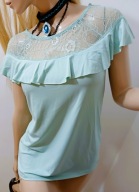 M_O_H_I_T_O elastyczna miętowa bluzka z falbanką i koronką S