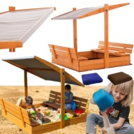Duża Piaskownica Drewniana z Daszkiem Zamykana dla Dzieci z Ławkami+Gratisy