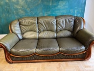 Sofa z czasów PRL skórzana lata 80 te 20 w antyk 3 osobowa oliwkowa