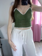 NOWY TOP SZYDEŁKOWY KRÓTKI BLUZKA NA SZYDEŁKU CROP PLAŻOWY KHAKI 34 XS