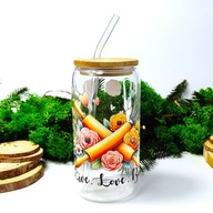 Szklanka z bambusową pokrywką i słomką 500 ml LIVE LOVE BAKE