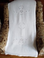 Oryginalny biały lniany bieżnik z makowskim haftem - 118cm x 58 cm -bdb !