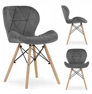 KRZESŁO TAPICEROWANE WELUROWE VELVET DO SALONU KUCHNI JADALNI ELVA SZARE