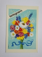 Stary telegram, pocztówka - Bukiet kwiatów - proj. M. Dolna - lata 70-te
