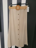 Włoska długa spódnica, karmel , pasek gumowy, parciany, guziki