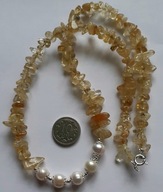 Retro*elegancki naszyjnik z naturalnego cytrynu i pereł .srebro 925