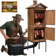 WĘDZARNIA DREWNIANA DWUKOMOROWA OGRODOWA DUŻY PIEC NAJNOWSZA IMPREGNACJA X2