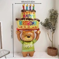 Duży foliowy balon urodzinowy – Miś z tortem i świeczkami – 120 cm