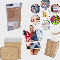 KOSZ POJEMNIK NA PRANIE BIELIZNĘ BEŻOWY DUŻY WOLNOSTOJĄCY BAMBUSOWY