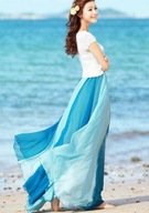 SPÓDNICA maxi kolorowa błękitna szyfonowa ombre