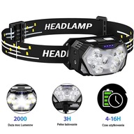 LATARKA CZOŁOWA LED 2000LM CZOŁÓWKA CZUJNIK RUCHU USB-C IPX4 MOCNA