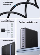 Ładowarka USB C UGREEN, zasilacz GaN 200 W, 8-portowa stacja ładująca
