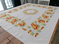 LNIANY NATURALNY OBRUS KWIATY ART - DECO 135 x 150