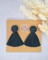 Kolczyki chwosty butelkowa zieleń sznurek stal chirurgiczna handmade