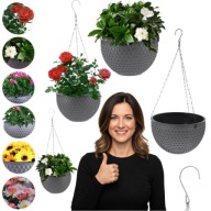 OKRĄGŁA DONICZKA WISZĄCA PLASTIKOWA NA BALKON TARAS SZARA NA KWIATY