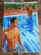 OBRAZ RYSUNEK PASTEL - MEŻCZYZNA/KOBIETA Lato BASEN - Anglia - XX/XXI wiek