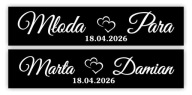 Tablice ślubne na auto czarne - MŁODA PARA - IMIONA - DATA -- 2 szt