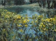 Kaczeńce" obraz olejny na płótnie 30x40cm , oryginał Garncarek Al,,,