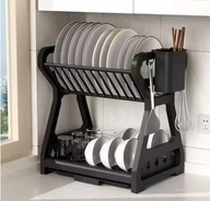 DUŻA SUSZARKA DO NACZYŃ STOJĄCA DWUPOZIOMOWA CZARNA OCIEKACZ TALERZE