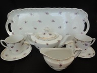 VICTORIA AUSTRIA kpl dla 2 osob z tacą kwiaty fiołki pocz. XX w