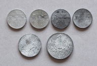 CZECHY I MORAWY 10, 20 HALERZY, 1 KORONA 1940-44 ZESTAW 6 SZT.