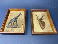 ANTYLOPA KUDU + ŻAYRAFA. MINIATURY NA SKÓRZE + DĘBOWE RAMKI [#130 #110]