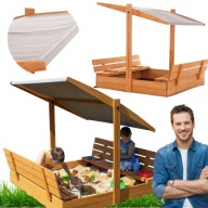 DUŻA PIASKOWNICA DREWNIANA DLA DZIECI Z DASZKIEM ZAMYKANA PLAC ZABWKA 120CM