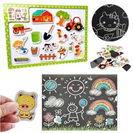 TABLICA EDUKACYJNA DLA DZIECI DREWNIANA DWUSTRONNA FARMA KLOCKI MAGNETYCZNE