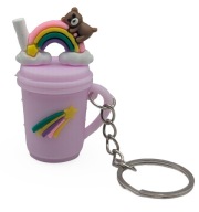 Brelok Do Kluczy Gumowy lawendowy kubek z misiem na tęczy prezent