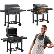 GRILL WĘGLOWY OGRODOWY DUŻY Z POKRYWĄ TERMOMETR PRZENOŚNY KÓŁKA POPIELNIK