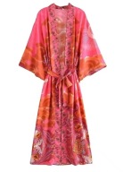 Różowe kimono plażowe damskie BOHO – lekkie, przewiewne, styl księżyc