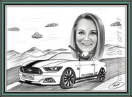 Karykatura ze zdjęcia dla kierowcy na urodziny wykonana ręcznie PROMOCJA