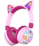IClever Słuchawki Bluetooth dla dzieci kocie uszy LED BTH21 różowe