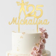 topper na tort urodziny personalizacja DZIEWCZYNA hantle zlote lustro